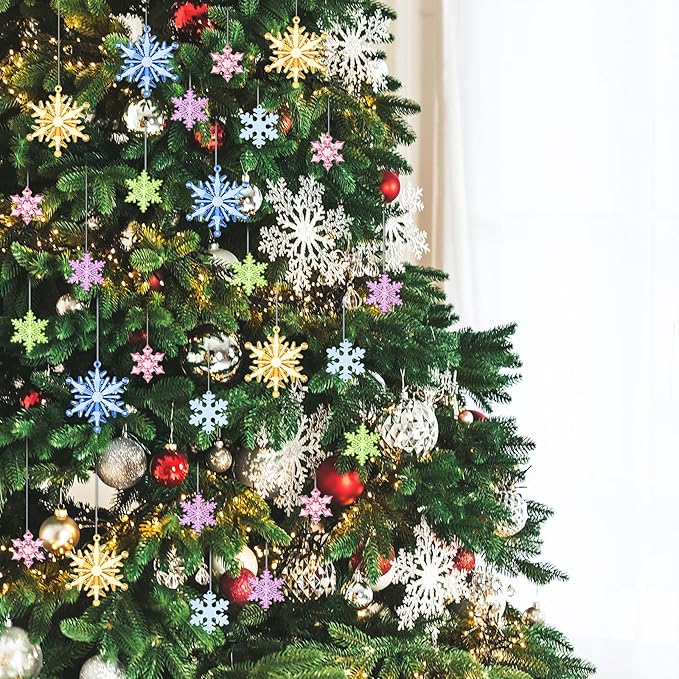 Dilunave 40 Pieces Christmas Snowflake Ornaments Acrylic Christmas Tree Decorations Crystal Snowflakes Translucent Winter Hanging Ornament for Tree (Colorful)