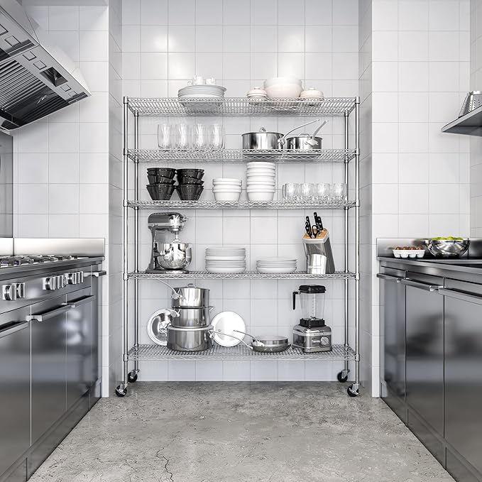 Seville Classics UltraDurable Heavy Duty NSF Solid Steel Wire Rack Storage Unit Organizer for Garage, Warehouse, Office, Restaurant, Classroom, Kitchen, 5-Tier Shelving, 60" W x 18" D