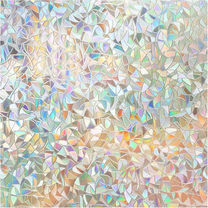 DOWELL Window Privacy Film, Rainbow Window Film, Decorative Stained Glass Clings, Static Cling Door Sticker, Non-Adhesive 3D Decals for Home UV Protection, 23.6 x 78.7 inches