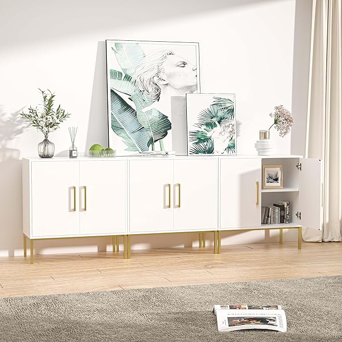 LYNSOM TV Stand for 85 Inch TV, Wood Entertainment Center with Storage Cabinet, TV Cabinet Black, Long Console Table for Living Room, Bedroom