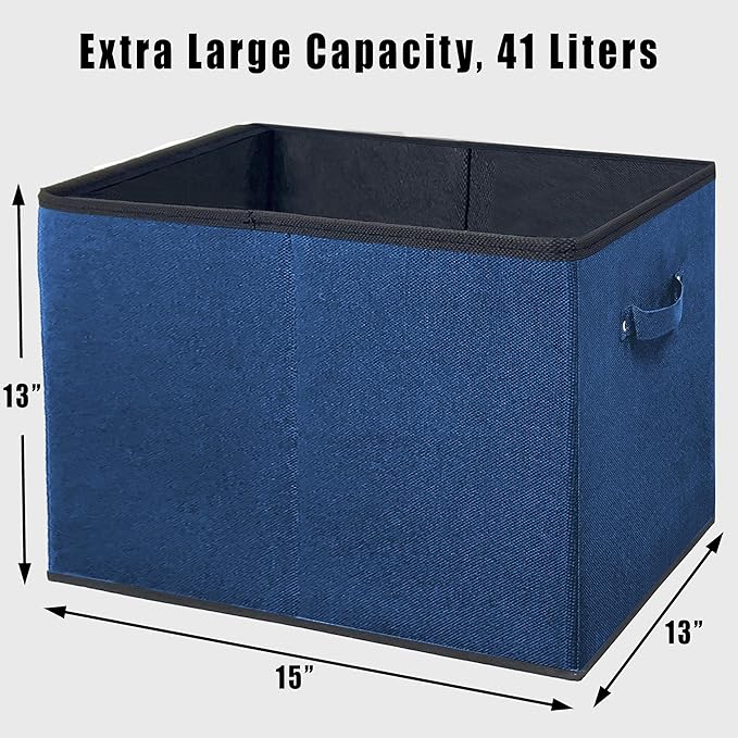 SIMPLE HOUSEWARE 15 x 13 Inch Collapsible Fabric Storage Bin with Handles, 2 Pack, Steel Blue