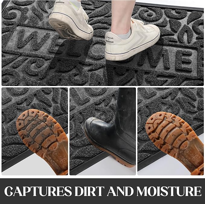 Yimobra Welcome Mat Outdoor, 36x24 Waterproof Door Mat Outside Entrance, All-Weather Non Slip Front Door Mat, Low-Profile Entryway Mat Indoor, Porch and Patio, Grey