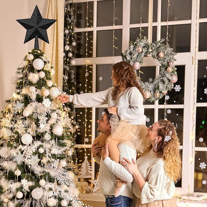 Tree Topper Star, 10" Rose Gold Christmas Star Tree Topper Accessories, Large Xmas Glitter 3D Bethlehem Tree Topper Ornament, Waterproof Holiday Christmas Tree Topper Star for Home Indoor Outdoor