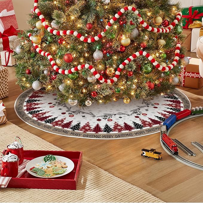 AVOIN colorlife Merry Christmas Christmas Tree Skirt 36 Inch, Christmas Ornaments Snowflake Winter Holiday Tree Mat Decoration