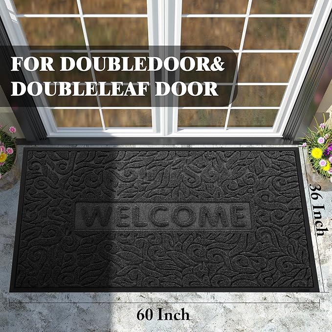Yimobra Welcome Matt Outdoor, 60x36, Waterproof All-Season Front Door Mat, All-Weather Doormat, Sturdy Natural Rubber, Fade Resistant, Low Profile, Easy Clean Patio Porch Entryway Mat, Black
