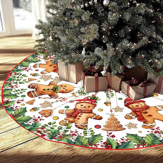 Baccessor Cute Gingerbread Man Christmas Tree Skirt 48 Inch, Merry Christmas Christmas Tree Skirt Collar for Xmas Winter Holiday Farmhouse Vintage Rustic Party Decoration