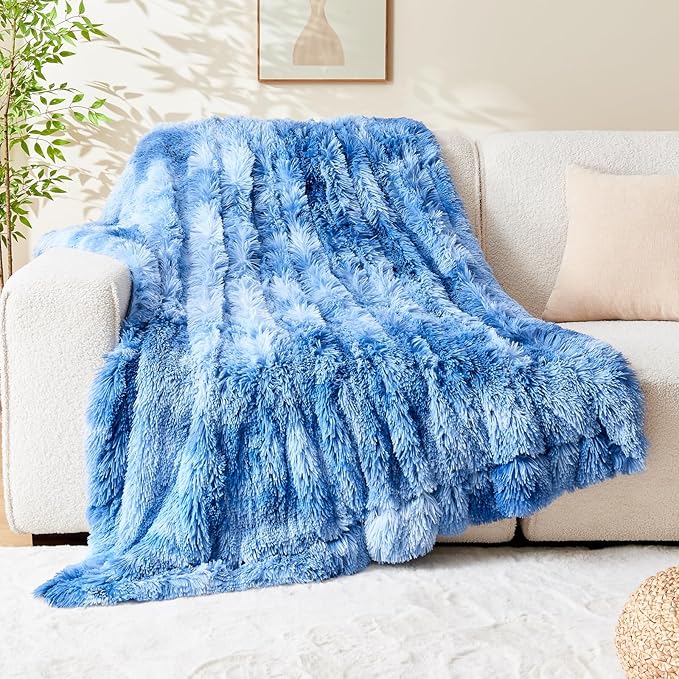 GONAAP Fuzzy Faux Fur Throw Blanket Twin Size Indigo Super Soft Cozy Plush Fuzzy Shaggy Blanket for Couch Sofa Bed (Indigo, Twin(60"x80"))