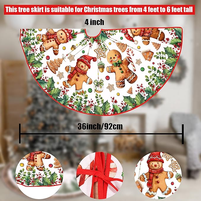 Baccessor Cute Gingerbread Man Christmas Tree Skirt 36 Inch, Merry Christmas Christmas Tree Skirt Collar for Winter Xmas Holiday Farmhouse Vintage Rustic Party Decoration