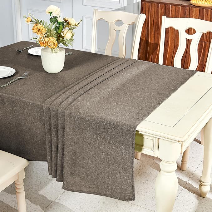 IVAPUPU Textured Linen Table Cloth for Rectangle Tables - Mocha Tablecloths Rectangular Waterproof Wrinkle Free Wipeable Dining Table Cover for Spring Wedding Birthday Kitchen Decor, 52 x 70 Inch