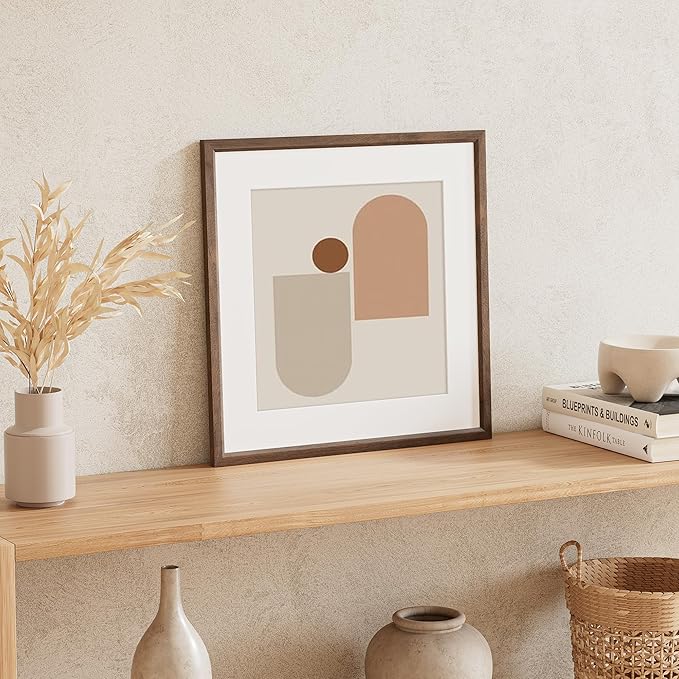 16x16 Picture Frame Natural Solid Walnut Photo Frames with 12x12 Removable Mat Wall Hanging Large Handcrafted Frame with HD Plexiglass Wall and Tabletop Display Large Poster Frame