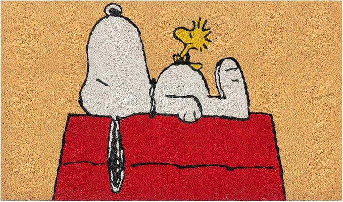 Gertmenian Peanuts Snoopy Coir Doormat - 2x3 Welcome Mat (2-Pack), Ideal for High Traffic Areas in Front Door, Garage, Entryway - House/Peanut Patch, 80003