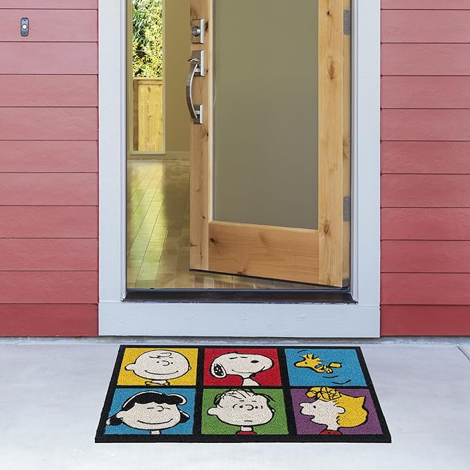 Gertmenian Peanuts Snoopy Coir Doormat - 2x3 Welcome Mat (2-Pack), Ideal for High Traffic Areas in Front Door, Garage, Entryway - House/Peanut Patch, 80003