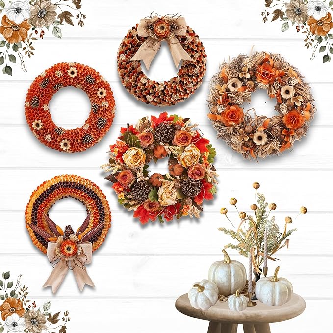 21" Fall Harvest Wood Curl Pinecone Wreath - Premium Handcraft Fall Wreaths for Front Door | Perfect for Autumn & Thanksgiving Decor