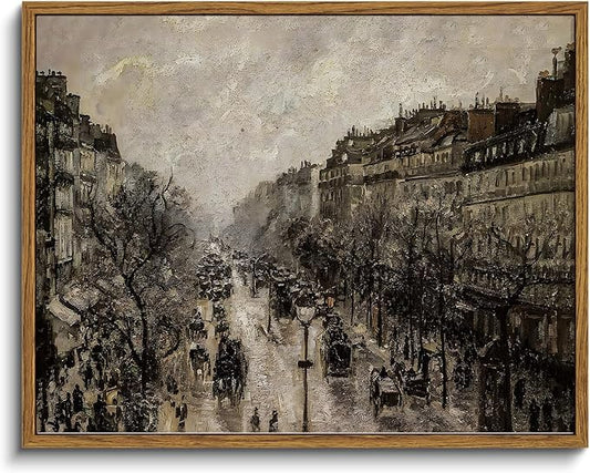 VIYYIEA Framed Canvas Wall Art Home Decor for Living Room Classical Cityscape Artwork Vintage Oil Painting Prints Parisian Street Wall Decor Bathroom Wall Pictures Farmhouse Office Home Decor 11x14in