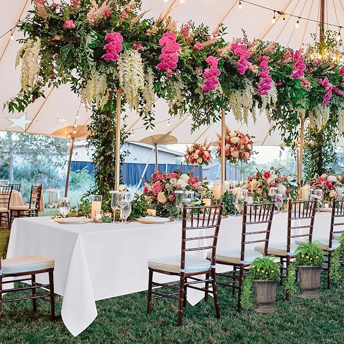 Fitable 6 Pack White Rectangle Table Clothes - 90 x 156 Inch - Wrinkle and Stain Resistant Fabric Tablecloths, Washable Polyester Table Covers for Wedding, Party, Banquet, Formal Events