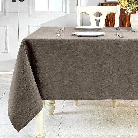 IVAPUPU Textured Linen Table Cloth for Rectangle Tables - Mocha Tablecloths Rectangular Waterproof Wrinkle Free Wipeable Dining Table Cover for Spring Wedding Birthday Kitchen Decor, 52 x 70 Inch