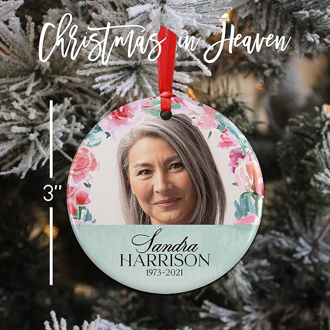 Always in Our Hearts, Memorial Christmas Ornament Personalized with Photo, Name & Date - Upload Photo & Picture - 7 Designs, Memorial Ornaments Loss of Loved Ones – D1