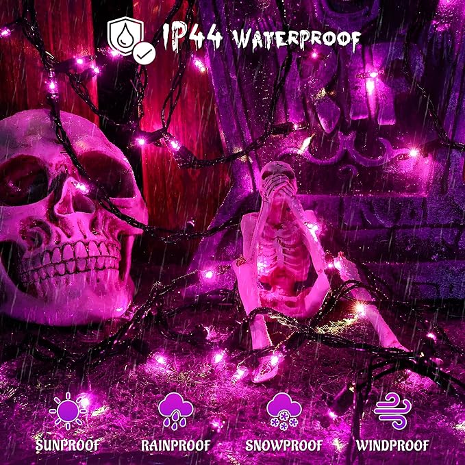 YOUNGAR Purple Halloween Lights, Clear Halloween Light Outdoor,13FT 50 UL Approved String Light with Black Wire,Incandescent Mini Waterproof Plug in for Indoor Tree Patio Garden Christmas Xmas Decor