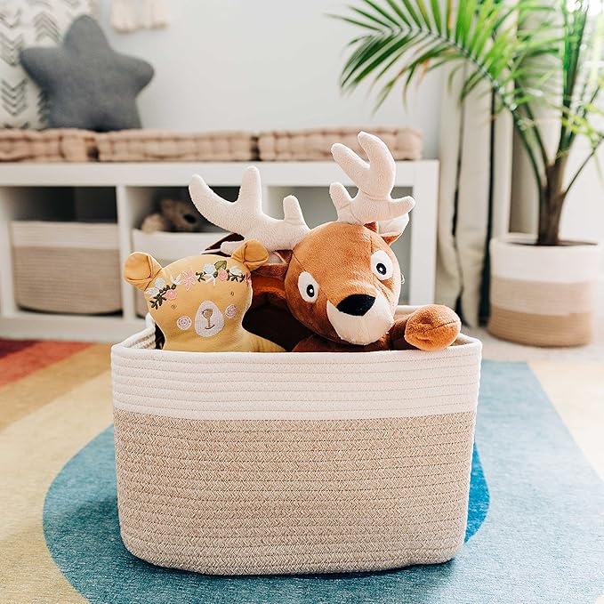 OrganiHaus Set of 3 Rope Baskets for Organizing, Cotton Rope Basket, Shoe Basket Organizer, Decorative Storage Baskets, Toy Bins, Woven Baskets for Storage, Shelf Baskets for Organizing - Light Honey