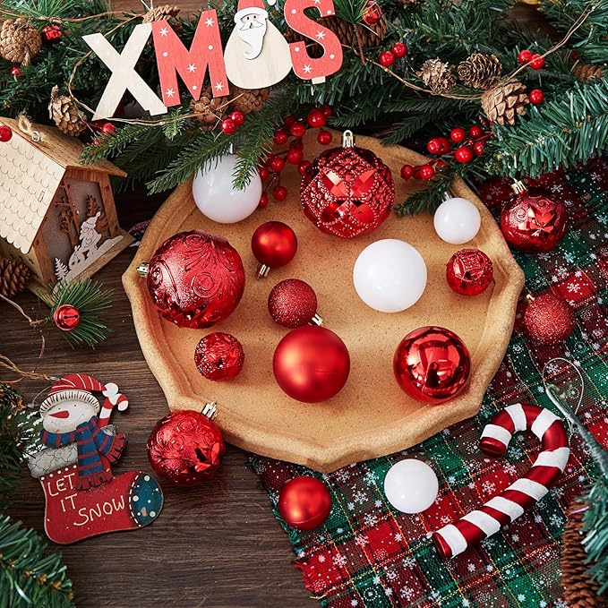 87-Pack Shatterproof Christmas Ball Ornaments Set, Christmas Tree Decorations with Hand-held Gift Package for Xmas Tree Holiday Wedding Party, Red