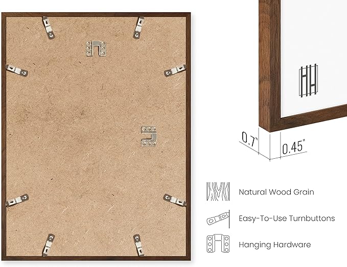 HAUS AND HUES Photo Gallery Wall Frame Set - Set of 5 Walnut Frames for Gallery Wall, Gallery Wall Frames, Multiple Picture Frames for Wall Collage (Two 8x10, Two 11x14, One 16x20 Framed Walnut)