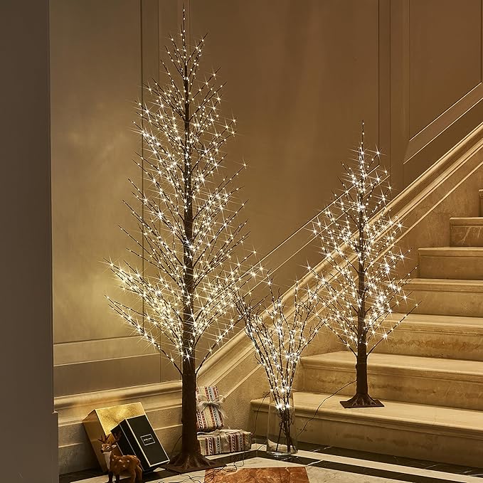 Fudios Lighted Alpine Tree Brown Willow 4FT 450 LED Fairy Lights,Artificial Winter Twig Trees Plug in for Christmas Indoor Outdoor Home Decoration