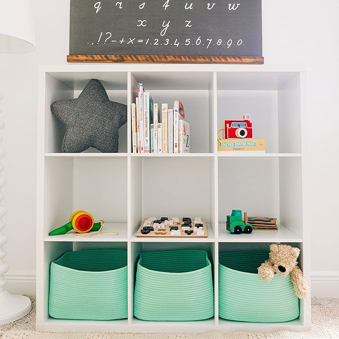 OrganiHaus Green Basket for Shelves, Decorative Cloth for Organizing, Cotton Rope Storage Basket for Toys, Small Woven Baskets for Storage