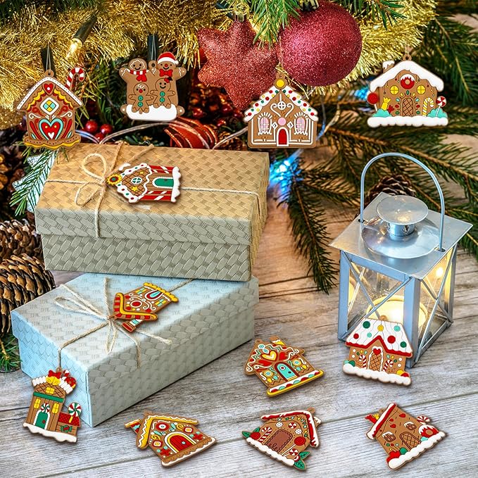 Gingerbread House Ornaments Christmas Tree Decoration - 24pcs Gingerbread House Christmas Decorations Hanging Ornaments for Holiday Xmas Tree Home Decor