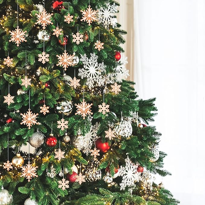 Dilunave 40 Pieces Christmas Snowflake Ornaments Acrylic Christmas Tree Decorations Crystal Snowflakes Translucent Winter Hanging Ornament for Tree (Champagne)