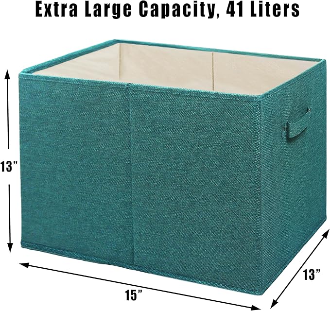 SIMPLE HOUSEWARE 15 x 13 Inch Collapsible Fabric Storage Bin with Handles, 2 Pack, Turquoise
