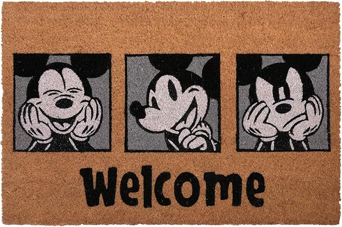 Gertmenian Disney Mouse Doormat Rug Front Door Coir Mat Indoor Outdoor Entryway Carpet, 2-Pack 20x34, Retro Mickey Home/Welcome