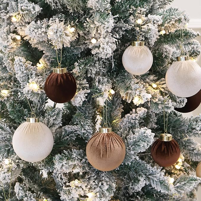 20PCS Velvet Ornaments for Christmas Tree, 2.36INCH Multicolor Flocked Christmas Ornaments Decorations Balls Set Decor