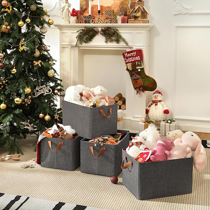 GRANNY SAYS Closet Storage Baskets, Collapsible Fabric Storage Bins with Metal Frame, Clothes Organizer Bins, Extra Large Baskets for Shelves, Dark Gray, 4-Pack