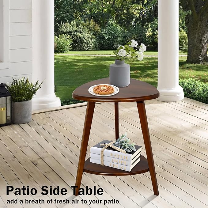 Modern End Table, Wood Side Table with Storage Shelf, End Table for Living Room, Small Side Tables for Small Spaces, Solid Wood Legs, Brown