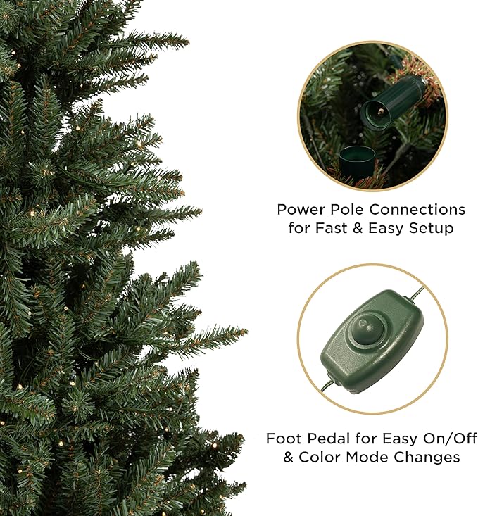 Papyrus 7 ft Pre-Lit Artificial Christmas Tree, Blue Spruce, Warm White Lights, Includes Stand and Storage Bag