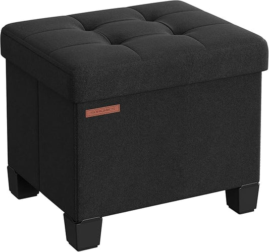 SONGMICS Storage Ottoman, Small Ottoman Foot Rest with Legs, 12.6 x 15.8 x 13.2 Inches Foot Stool, Load up to 660 lb, for Living Room, Bedroom, Dorm, Ink Black ULSF012B01