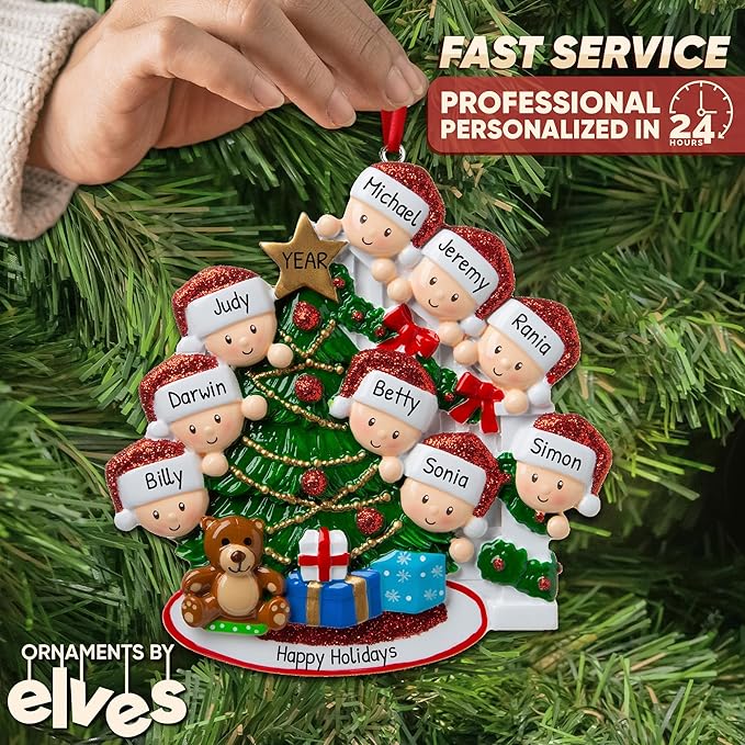 3D Peeking Family of 9 Ornament 2025 Personalized Family Christmas Ornaments 2025 | Staircase Personalized Tree Ornaments for Grandchildren, Siblings & Grandkids Xmas Tree with Gifts of Nine Ornament