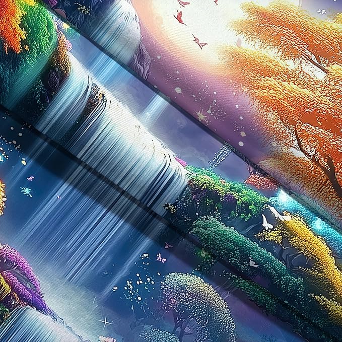 GOAOK Fantasy Enchanted Forest Tapestry, Fairytale Wonderland Colorful Tree Waterfall Art Moon Magical Aesthetic Landscape Tapestry Wall Hanging for Bedroom College Dorm Room?60"X40"Inch