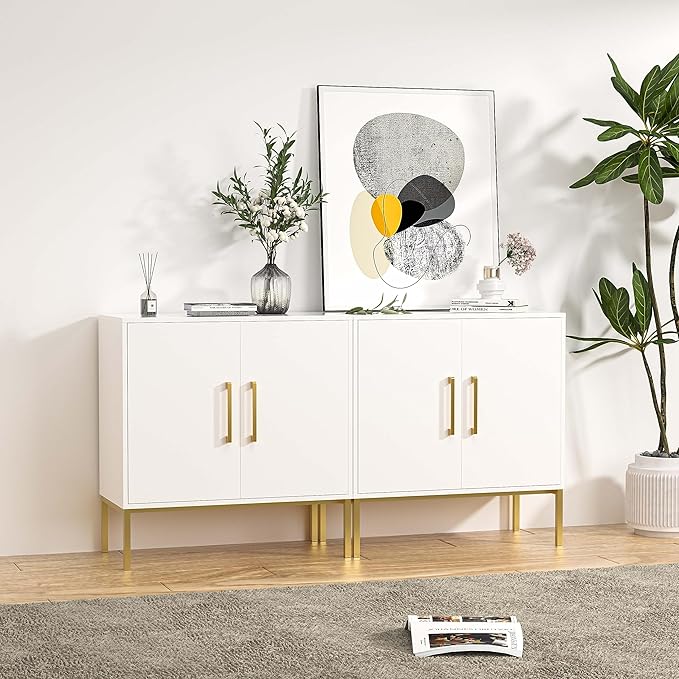 LYNSOM TV Stand for 55 Inch TV, Wood Entertainment Center with Storage Cabinet, TV Cabinet Black, Long Console Table for Living Room, Bedroom