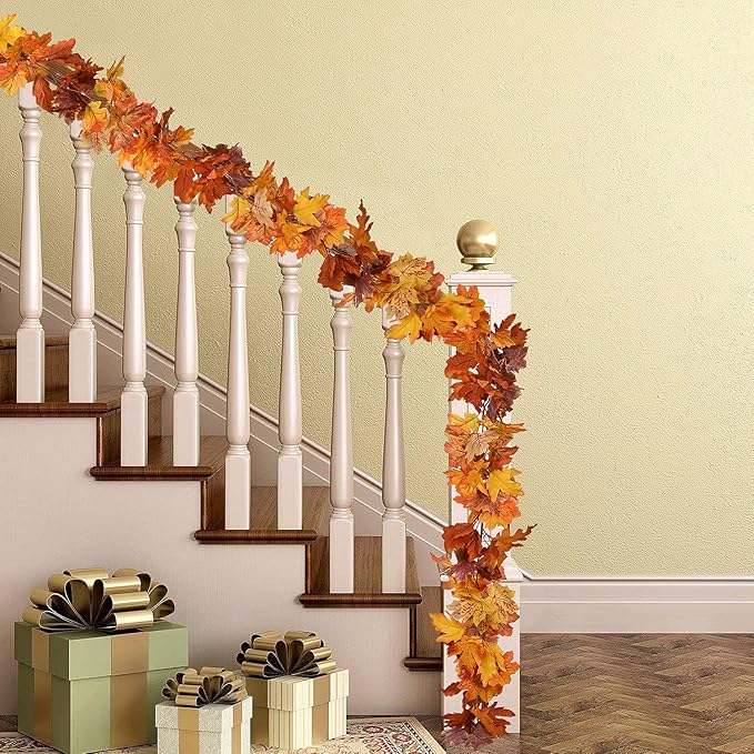 Artiflair 2 Pack Fall Maple Leaf Garland, 5.9Feet/Strand Hanging Vine Artificial Autumn Foliage Thanksgiving Decor for Home Wedding Fireplace Party Christmas