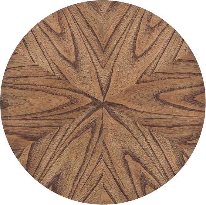 Martin Svensson Home Round Wood Nutmeg Brown Living Room End Side Accent Table Nightstand with Storage Shelf