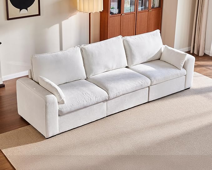 Oversized Modular Sofa Comfy Cloud Couch with Storage, Extra Deep Plush Sectional Sofa Set for Living Room, Covers Washable, Chenille, Olar (White, 3-Seater, Basic Shape)
