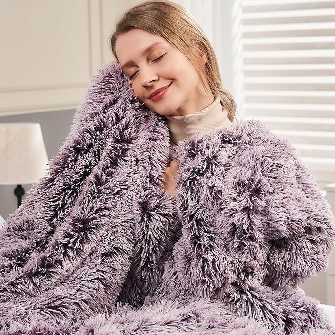 GONAAP Fuzzy Faux Fur Throw Blanket Twin Size Frosty Purple Super Soft Cozy Plush Fuzzy Shaggy Blanket for Couch Sofa Bed (Frosty Purple, Twin(60"x80"))