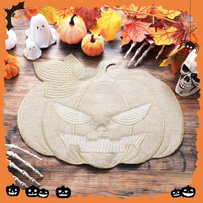 Halloween Pumpkin Placemats Set of 6 Halloween Table Decorations Indoor Round Fall Placemats for Farmhouse Harvest Party Kitchen Dinning Decorations