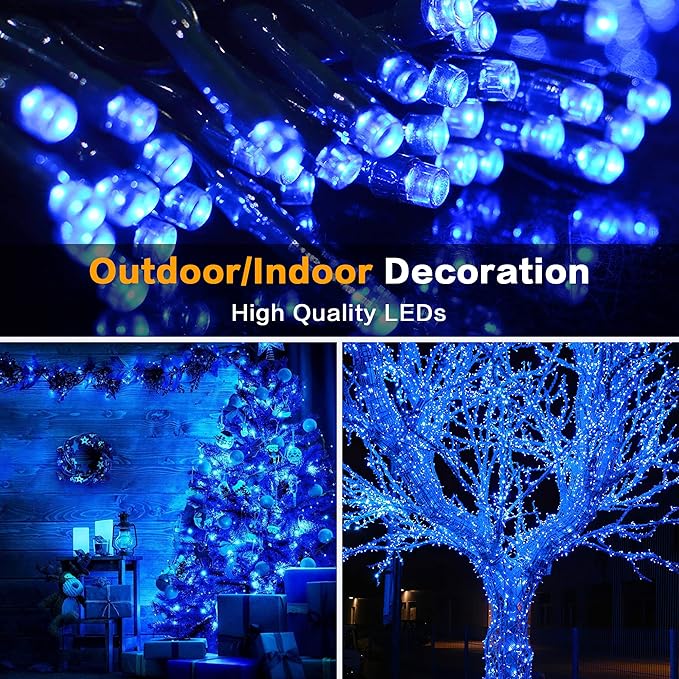 AmyHomie Blue Halloween Lights, 108Ft 300LED Halloween String Lights Outdoor Waterproof, End-to-End Indoor Fairy Decorative Lights for Wedding, Party, Christmas Decor