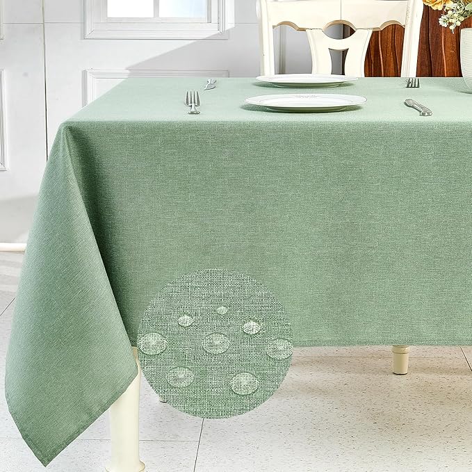 IVAPUPU Textured Linen Table Cloth for Rectangle Tables - Sage Green Tablecloths Rectangular Waterproof Wrinkle Free Wipeable Dining Table Cover for Spring Wedding Birthday Kitchen Decor, 52 x 70 Inch