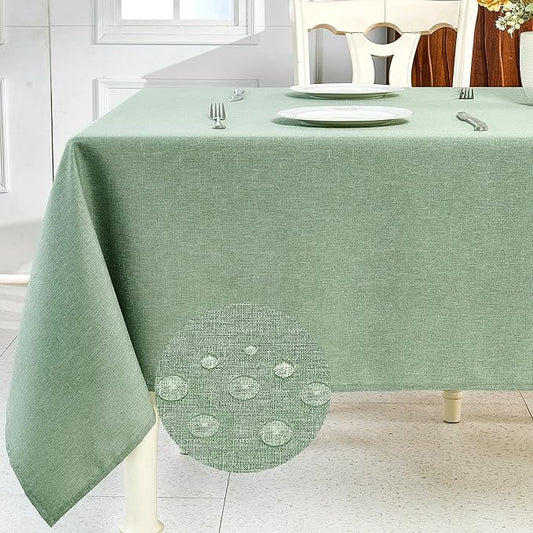 IVAPUPU Textured Linen Table Cloth for Rectangle Tables - Sage Green Tablecloths Rectangular Waterproof Wrinkle Free Wipeable Dining Table Cover for Spring Wedding Birthday Kitchen Decor, 52 x 70 Inch