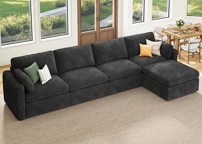 HONBAY Modular Sectional Couch with Storage Ottoman, Sectional Sofa with Storage Seats, L Shaped Sectional Couches for Living Room, Grey