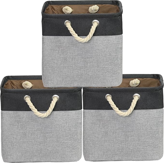 SIMPLE HOUSEWARE Fabric Storage Cubes, 13" x 13" Storage Bin, 3 Pack, Dark Gray