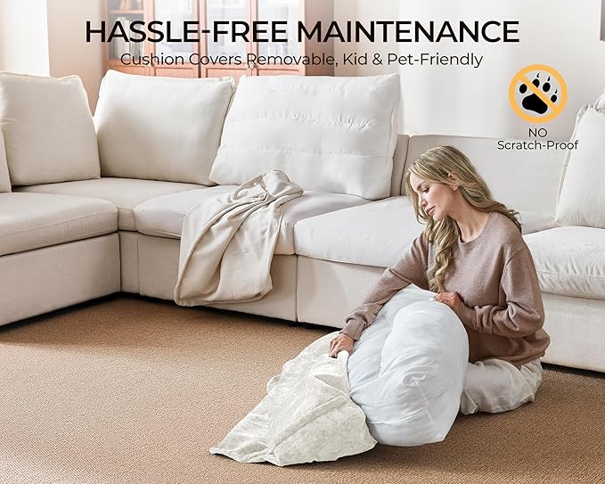 Oversized Modular Sofa Comfy Cloud Couch with Storage, Extra Deep Plush Sectional Sofa Set for Living Room, Covers Washable, Chenille, Olar (White, 6-Seater with 2 Corners, u-Shaped)